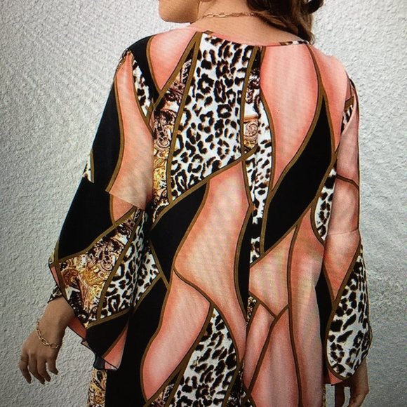 Leopard & Peach Top or Dress 38 Long NWT Large  Car1 - Picture 5 of 6